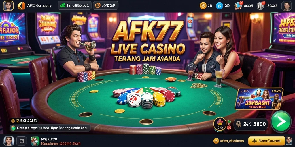 Screenshot permainan AFK77 yang menampilkan dealer langsung dan interaksi antar pemain.