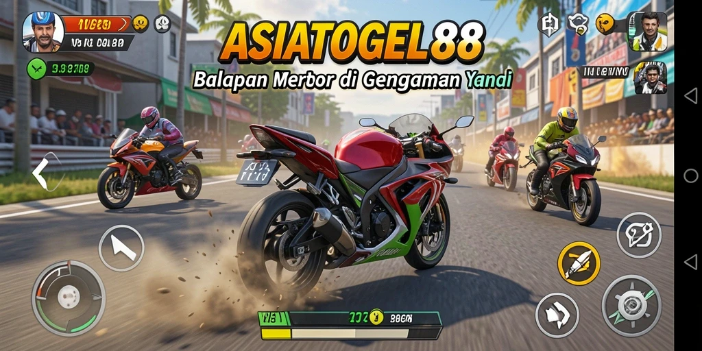 Screenshot gameplay ASIATOGEL88 menampilkan balapan motor yang intens.