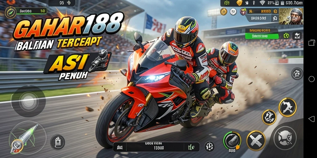Tampilan gameplay balapan motor yang mendebarkan di GAHAR188.