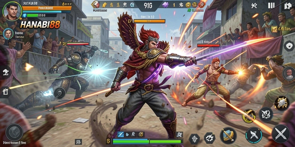Screenshot utama HANABI88 menampilkan aksi pertarungan yang seru.