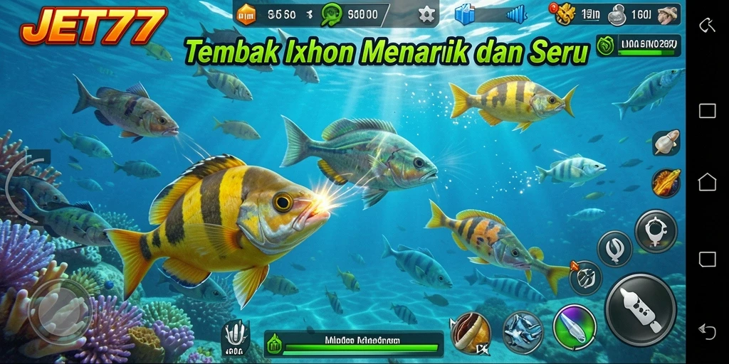 Screenshot gameplay JET77 menampilkan aksi tembak ikan yang seru.