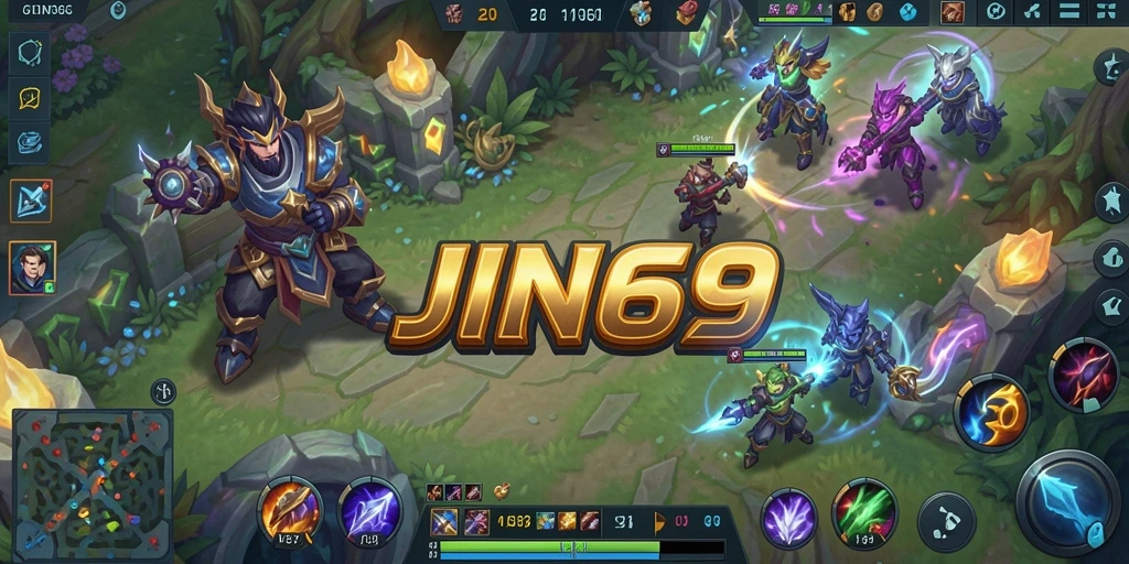 Tampilan gameplay seru dari JIN69 yang menampilkan aksi MOBA.